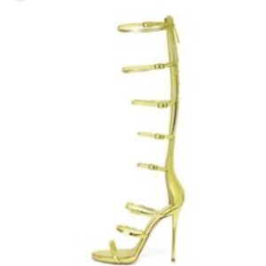 Women’s Aldo Metallic Gold Amylynn Zip Up Strappy Heeled Gladiator Sandals 8.5